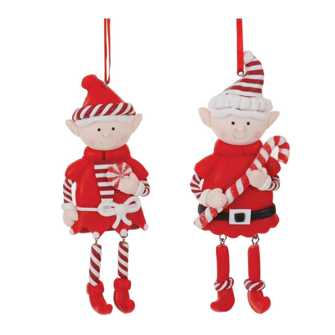 Melrose Clay Elf Christmas Ornament - 5.25" - Red and White - 12ct